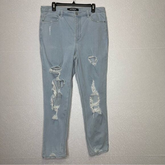 𝅺EXPRESS High Waist Ripped Distressed Girlfriend Jeans 12 - Picture 2 of 6